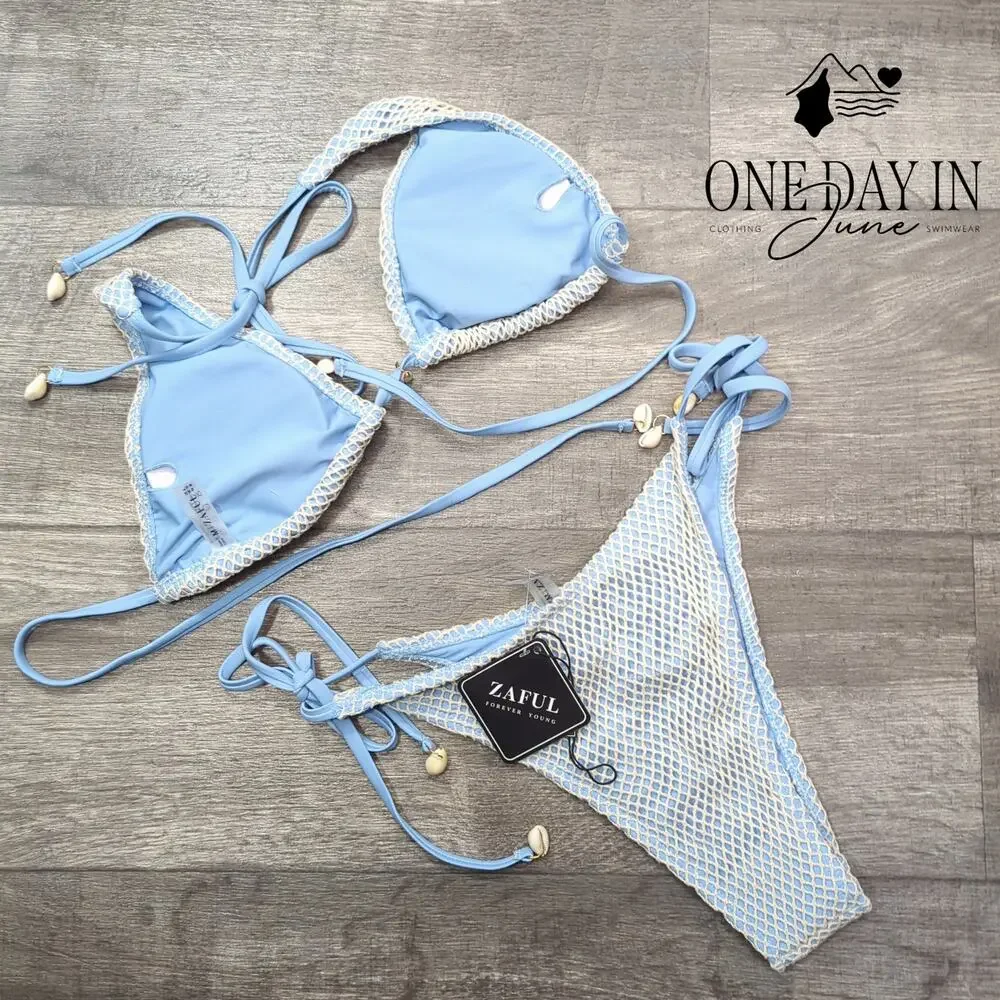 Zaful High Cut Tie Side Tie Back Bikini Swimsuit Size M - Picture 7 of 7